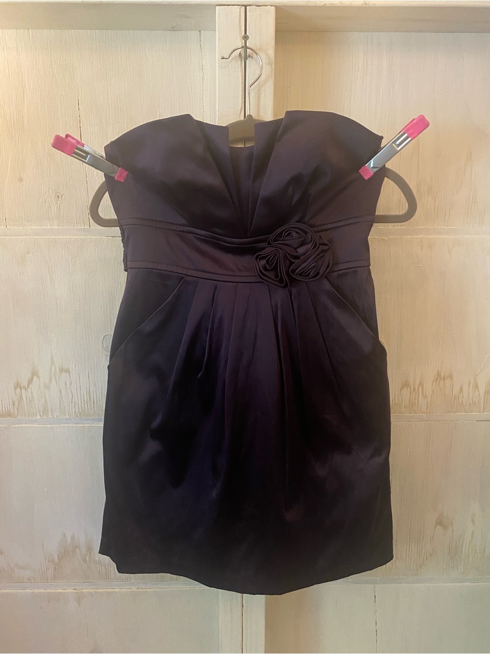 Wishes Wishes Wishes Strapless Purple Satin Cocktail Dress with Rosette